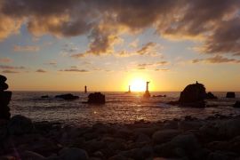 Couché de soleil depuis la pointe de Pern et le phare de Nividic